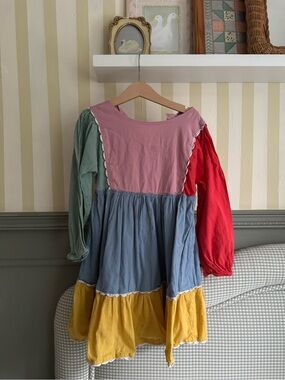 Mini Boden Kids Colorblock Cotton Dress - Pink, Blue & Yellow